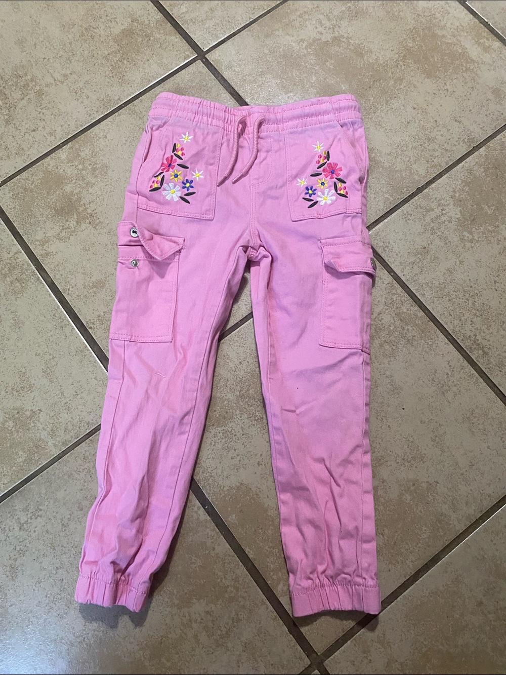 Girls' Pink Embroidered Cargo Joggers